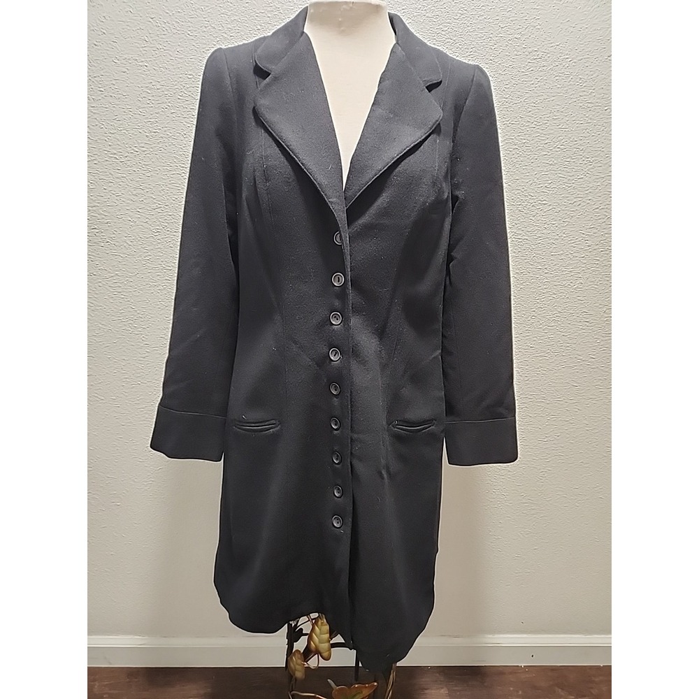 Vtg Women's WAH MAKER Button‎ Down Lightweight Wool Coat Black Large USA Made